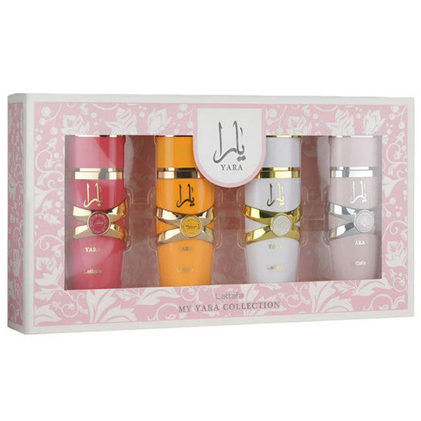 Lattafa My Yara Collection 4 piece 25ml perfume set featuring Yara, Yara Candy, Yara Moi and Yara Tous