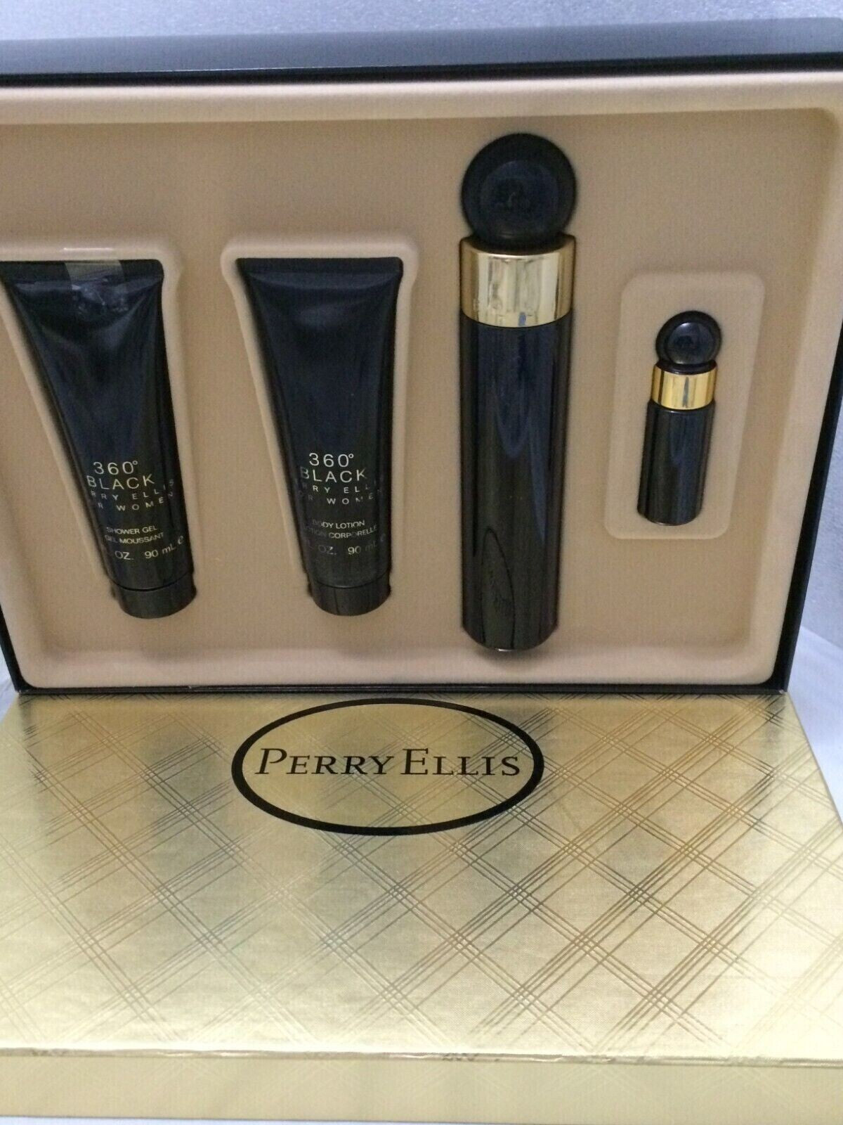 Perry Ellis for Her Black -4pcs (3.4oz Eau de Parfum + 3oz Body Lotion + 3oz Shower Gel + Mini ) - Set