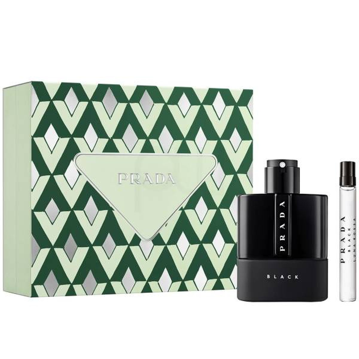 Prada Luna Rossa Black 2 piece Eau de Parfum gift set with 3.4 oz bottle and 0.33 oz travel spray