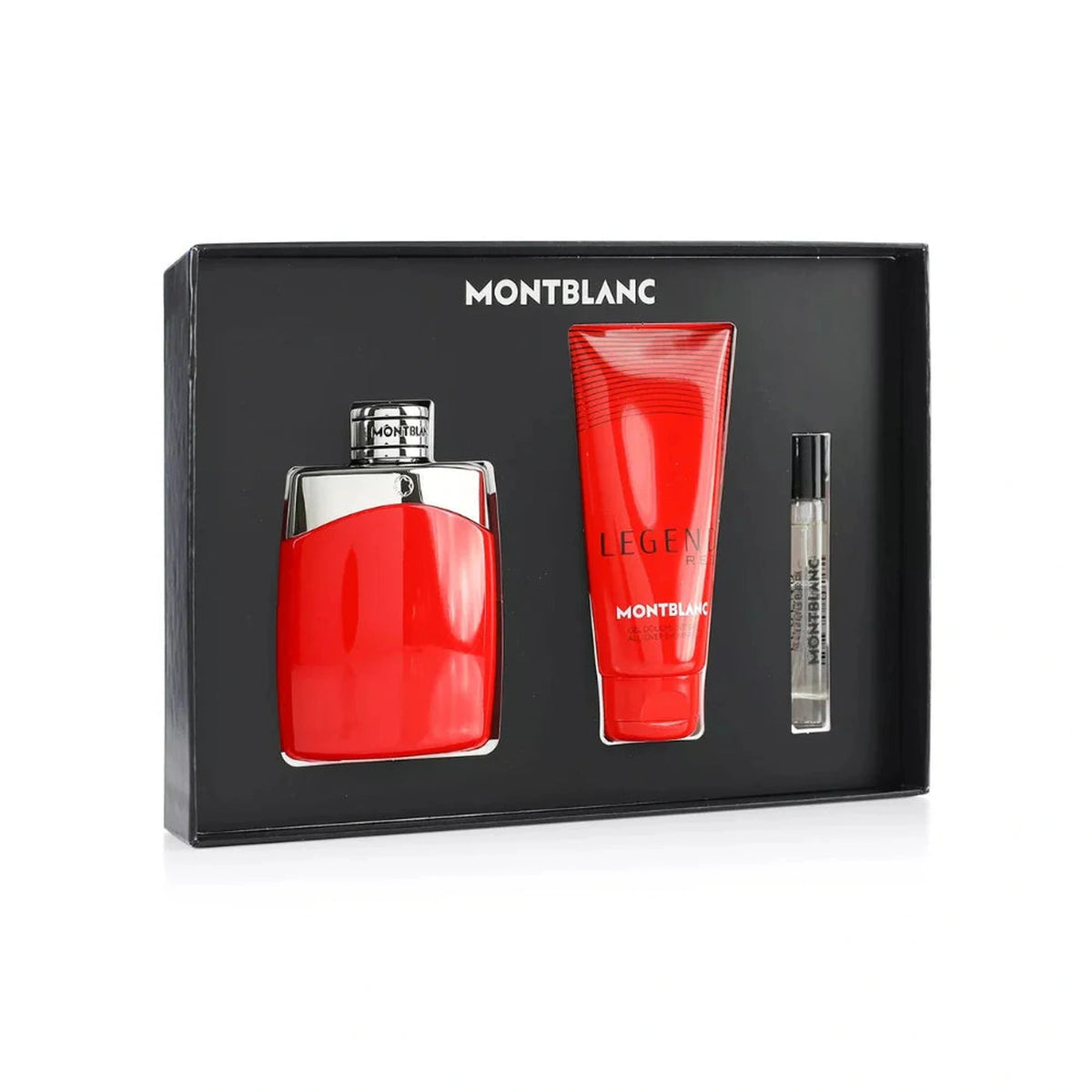 Montblanc Legend Red 3-piece men’s fragrance gift set with 3.4 oz Eau de Parfum, deodorant, and travel spray