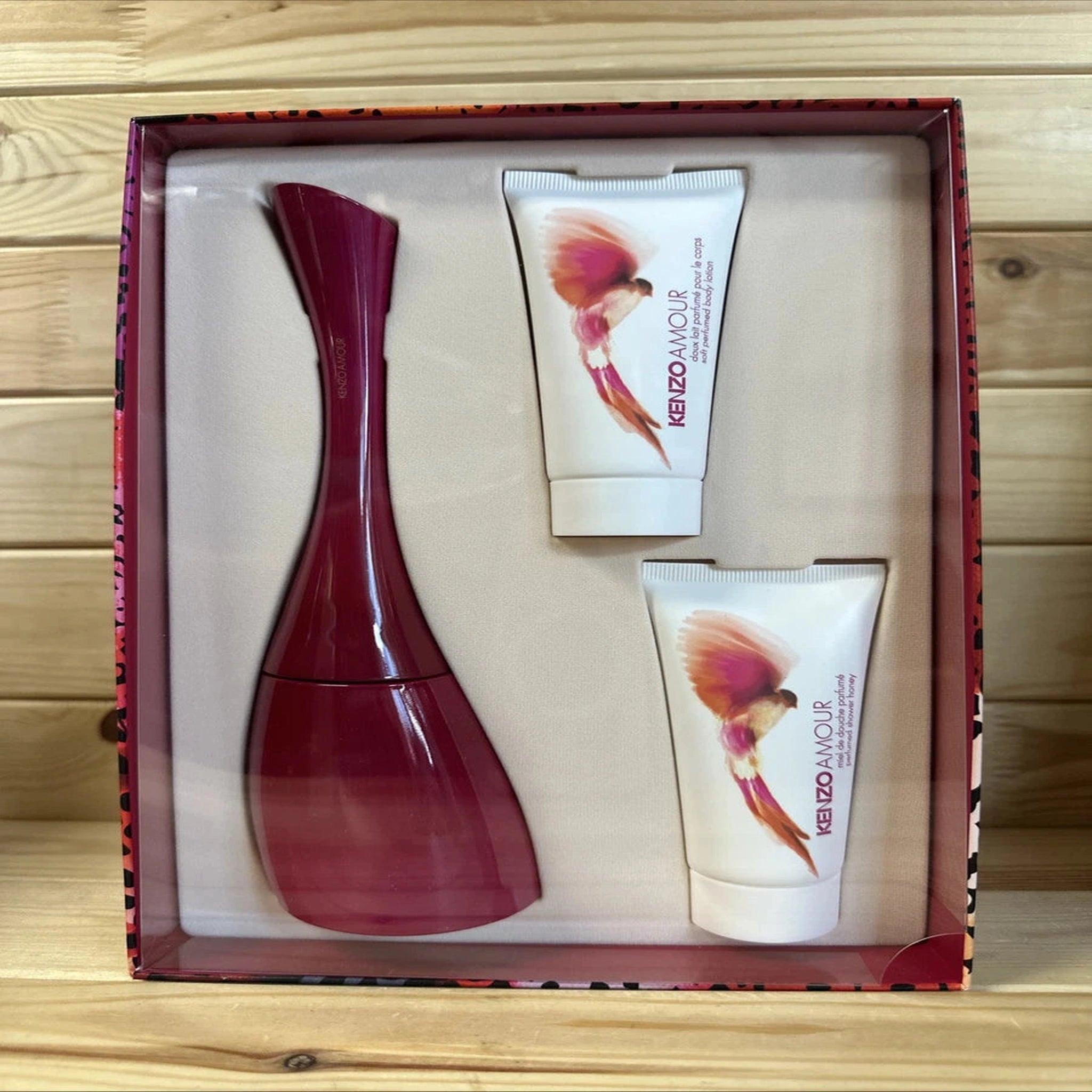 Kenzo Amour 3 piece fragrance gift set with 1.7 oz Eau de Parfum, body lotion, and shower gel
