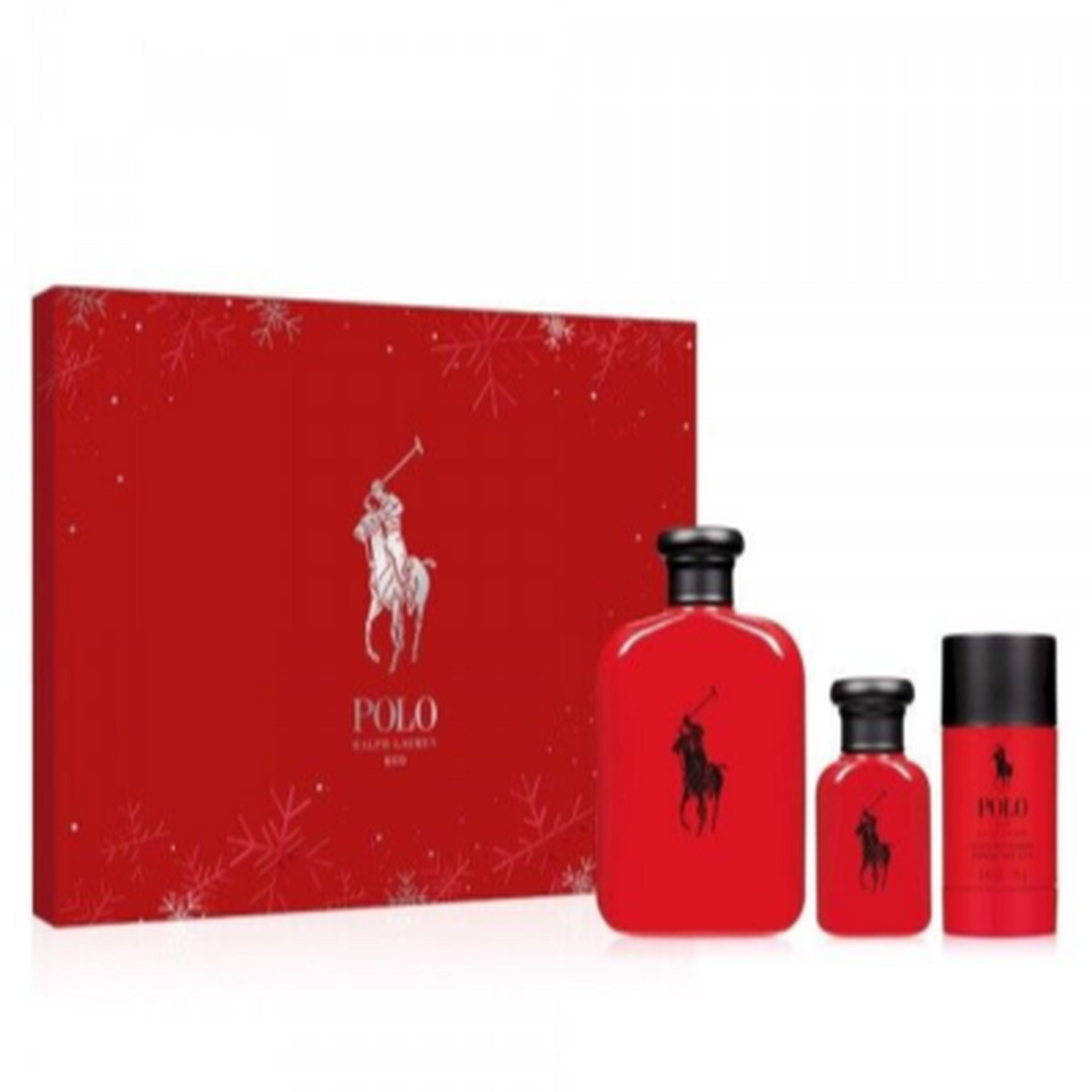 Polo Red by Ralph Lauren 3 piece men’s fragrance gift set with Eau de Toilette spray, travel spray, and deodorant stick