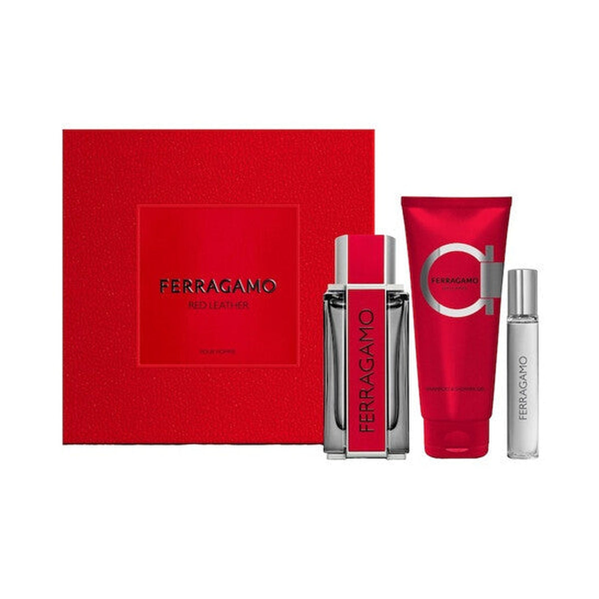 S.F Red Leather 3PC gift set with Eau de Toilette, shower gel, and 10 ml travel spray