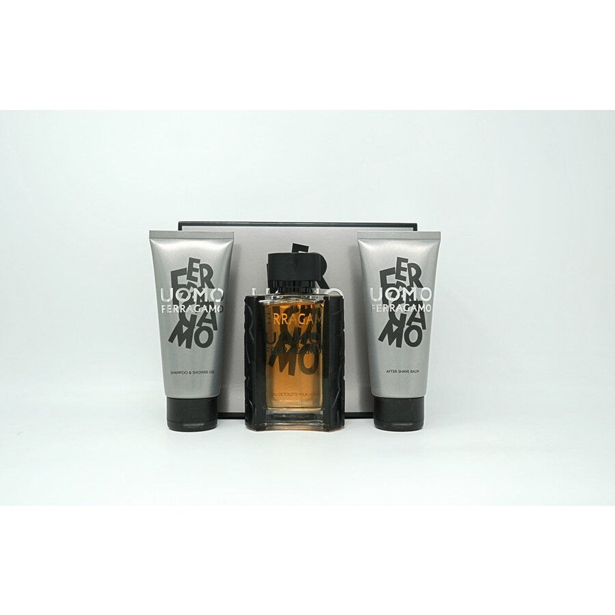 S.F UOMO 3PC men's fragrance gift set with 3.4 oz eau de toilette, after shave balm, and shower gel